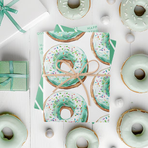 Feuille De Papier Cadeau Sweet Time Pastel Green Donut Anniversaire