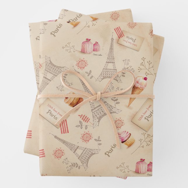 Feuille De Papier Cadeau Sweets Paris vintages (En situation)