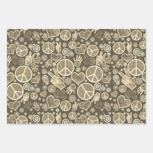 Feuille De Papier Cadeau Symbole de paix Hipster Pacifisme Design Sepia