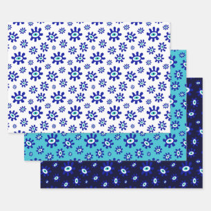 Feuille De Papier Cadeau Symbole des yeux grecs Motif bleu et blanc