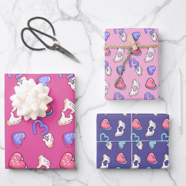 Feuille De Papier Cadeau Symbole du Coeur Aimer Doodle Cute Valentines Day (Recto)