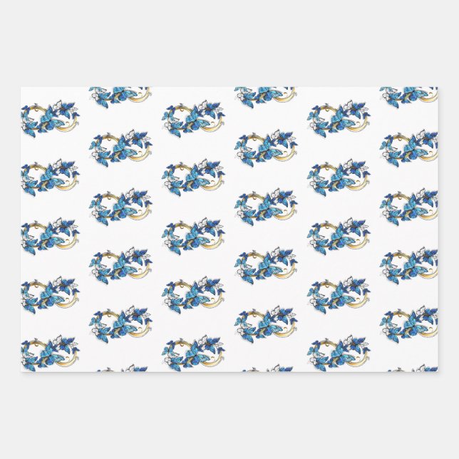 Feuille De Papier Cadeau Symbole infini de papillons Morpho bleus (Devant)