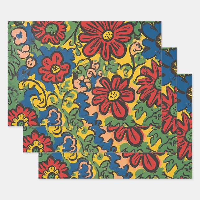 Feuille De Papier Cadeau Symphonie florale (Lot)