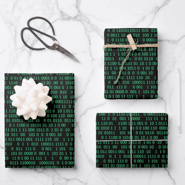 Feuille De Papier Cadeau Système numérique binaire vert (Recto)