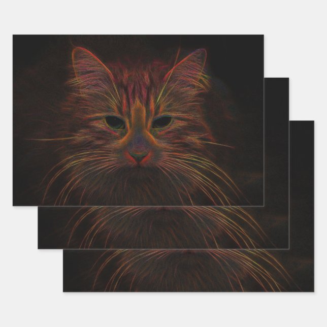 Feuille De Papier Cadeau Tabby Cat Design Orange Cuivre noir Photo Art (Lot)