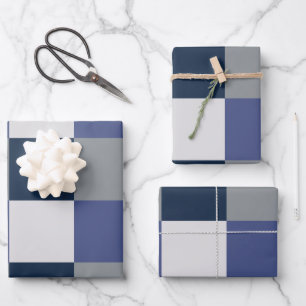 Feuille De Papier Cadeau Tableau blanc gris bleu marine