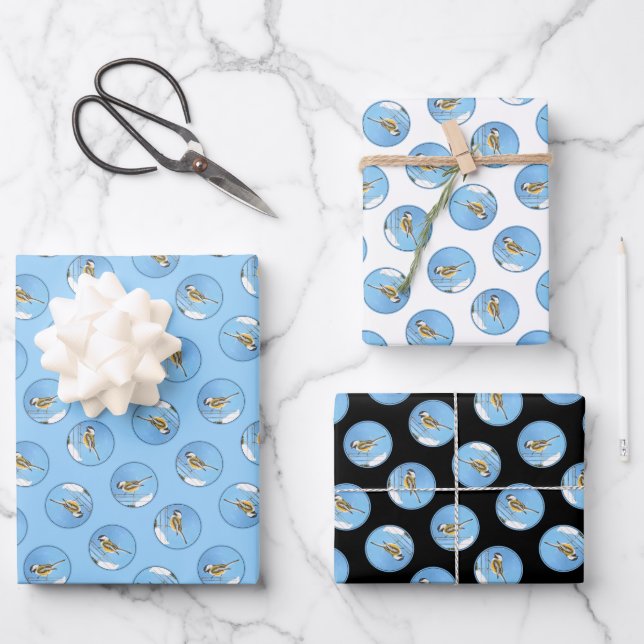 Feuille De Papier Cadeau Tableau de la mangeoire d'hiver de chickadee Oisea (Recto)