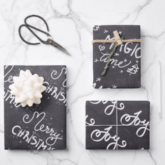 Feuille De Papier Cadeau Tableau noir blanc Script Joyeux Noël