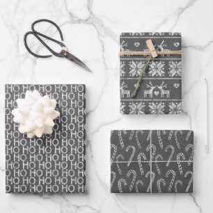 Feuille De Papier Cadeau Tableau noir et blanc rustique Noël