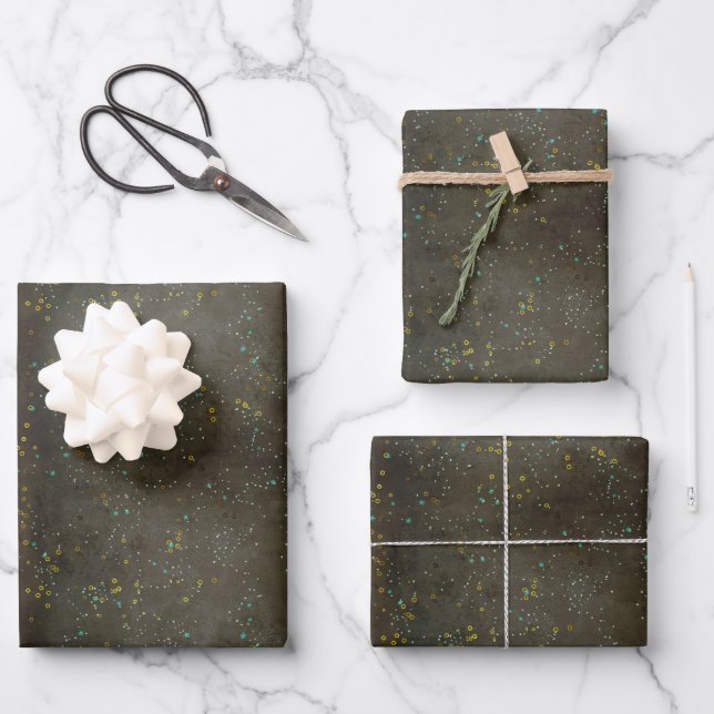 Feuille De Papier Cadeau Tableau Noir Étoiles Argent Constellation Ciel (Recto)