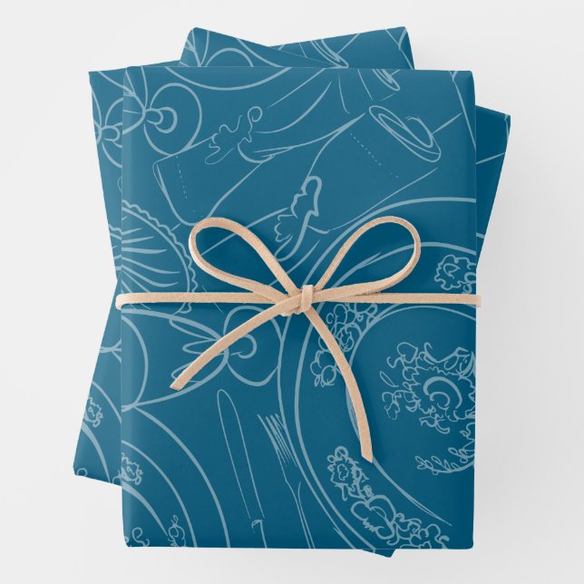 Feuille De Papier Cadeau Tablescape de brunch illustré (En situation)