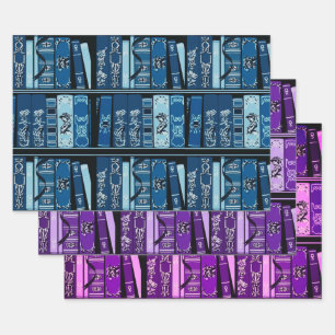 Feuille De Papier Cadeau Tablettes de livres bleus Livres Vintages
