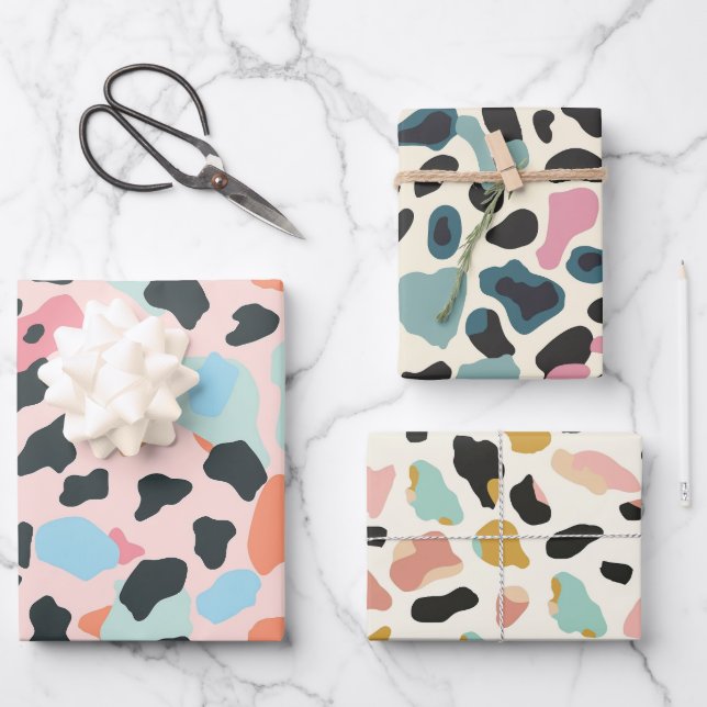 Feuille De Papier Cadeau Taches de léopard pastel tendance (Recto)