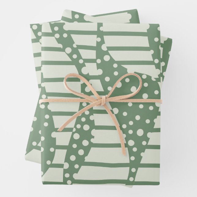 Feuille De Papier Cadeau Taches et Rayures 2 - Vert (En situation)