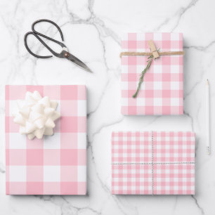 Feuille De Papier Cadeau Tailles différentes roses et blanches En vichy con
