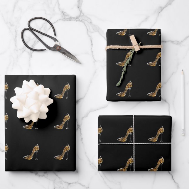 Feuille De Papier Cadeau Talons avec Vin Pétillant (Recto)