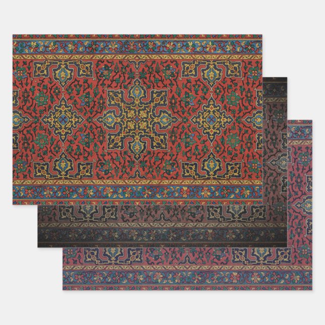 Feuille De Papier Cadeau Tapis persan rouge bleu classique (Lot)