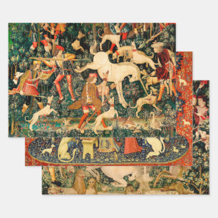 Feuille De Papier Cadeau Tapisseries Unicorn Classique médiéval défend la c