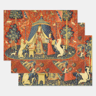 Feuille De Papier Cadeau Tapisseries Unicorne Lady Legend Médiéval