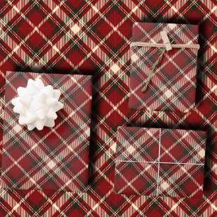 Feuille De Papier Cadeau Tartan à carreaux diagonaux en Bourgogne et crème