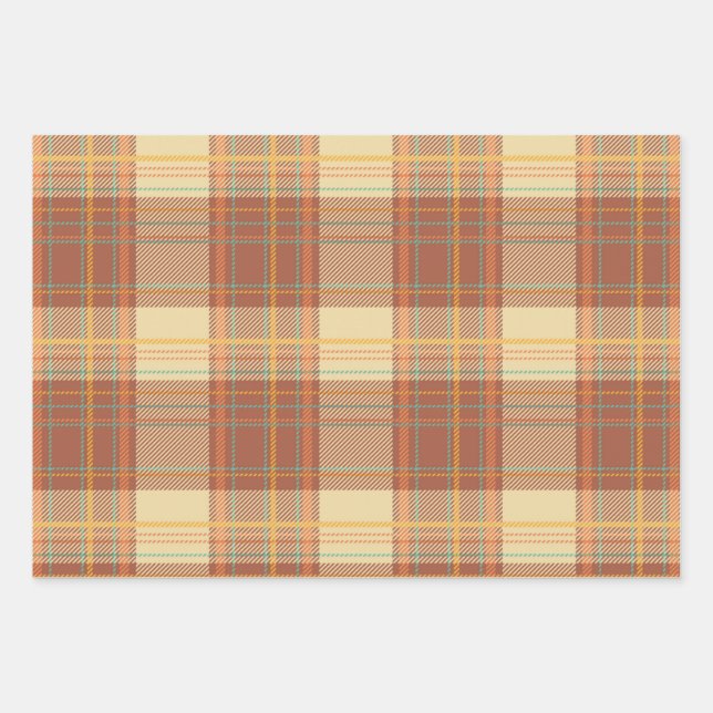 Feuille De Papier Cadeau Tartan - Brown, Beige, Turquoise, Orange, Jaune (Devant)