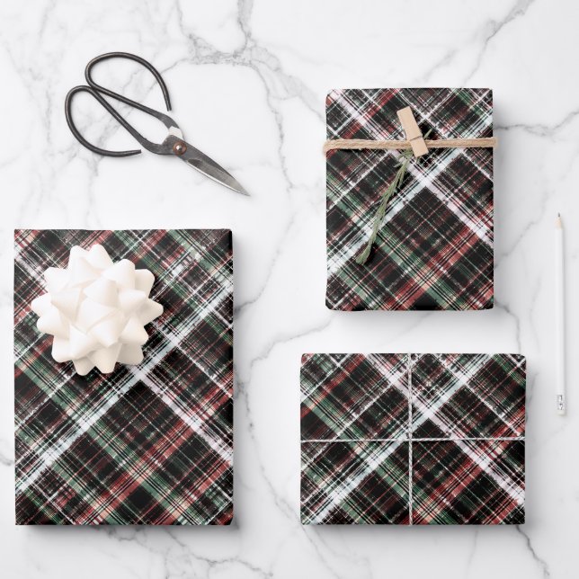 Feuille De Papier Cadeau Tartan de Noël texturé.  (Recto)