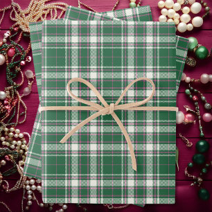 Feuille De Papier Cadeau Tartan - Émeraude vert-ivoire-Rose rose