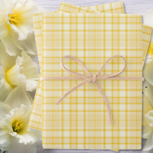 Feuille De Papier Cadeau Tartan - Jaune moyen à Jaune foncé