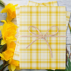 Feuille De Papier Cadeau Tartan - Pastel Jaune à Jaune foncé