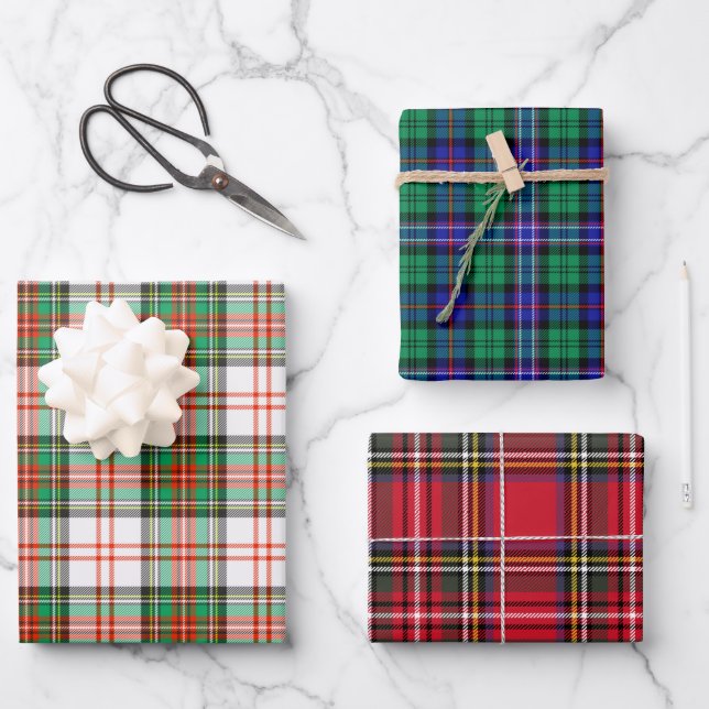 Feuille De Papier Cadeau Tartan Plaid écossais de Noël Assorti (Recto)