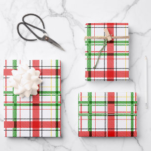 Feuille De Papier Cadeau Tartan plat de Noël - Blanc