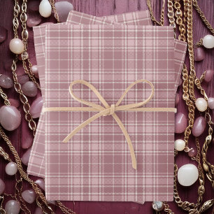 Feuille De Papier Cadeau Tartan - rose foncé et clair avec ciment blanc