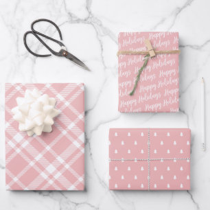 Feuille De Papier Cadeau Tartan rose rustique Joué Joyeux Motif de vacance