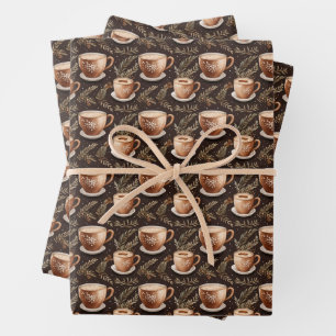 Feuille De Papier Cadeau Tasses à café sur Brown foncé