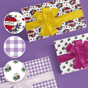 Feuille De Papier Cadeau Tatouage de maman de style Love Mom motif de cœur 