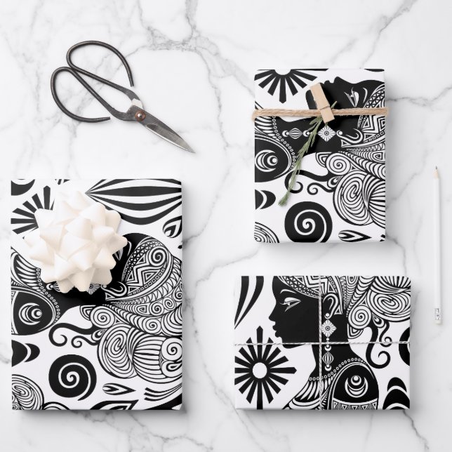 Feuille De Papier Cadeau Tatouage Tribal Portrait de Fille Africaine (Recto)