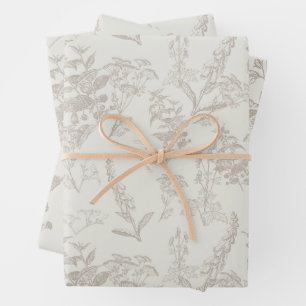 Feuille De Papier Cadeau Taupe et crème Tonal Poison Flower Line Art