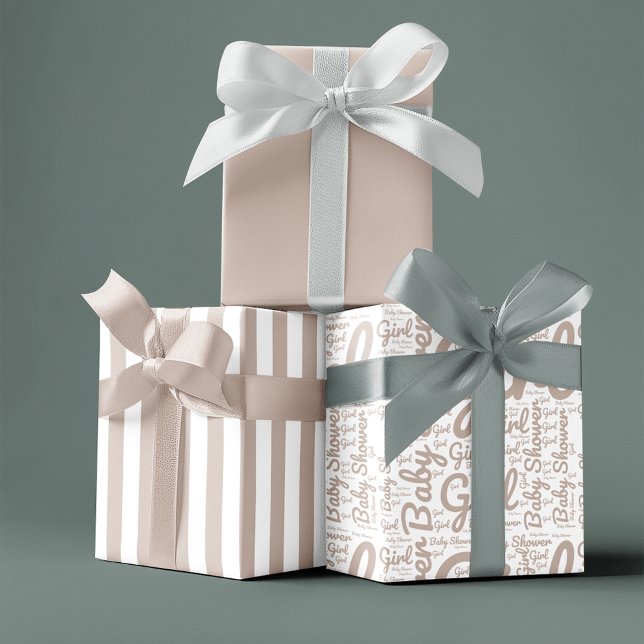 Feuille De Papier Cadeau Taupe tendance Typographie de script Baby shower B (Créateur téléchargé)