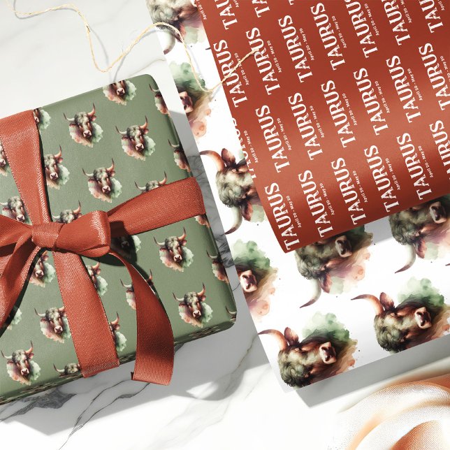 Feuille De Papier Cadeau Taurus Aquarelle Bull Zodiac Thème Anniversaire (Coordinate Your Taurus Zodiac-Themed Party with Extras Like Gift Wrapping Supplies!)