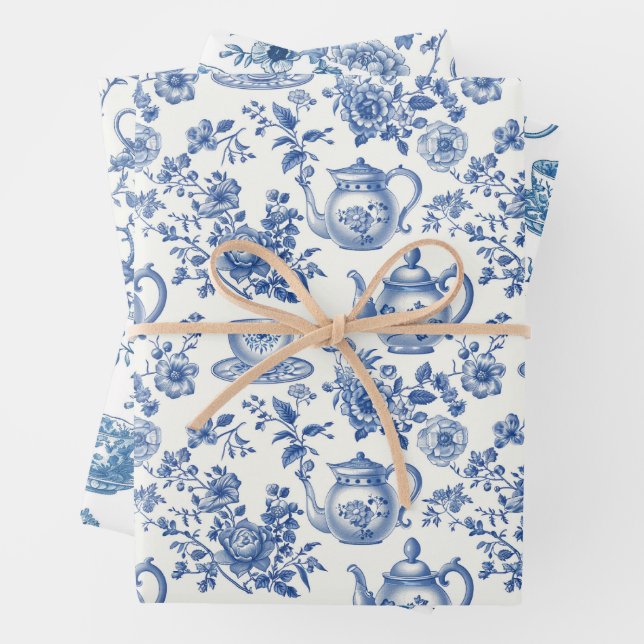 Feuille De Papier Cadeau Tea Chinoiserie French Toile Du Jouy Motif (En situation)