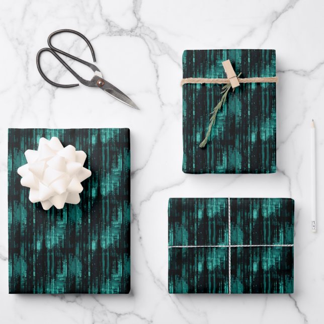 Feuille De Papier Cadeau Teal & Black Abstrait  (Recto)