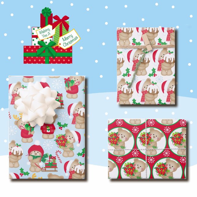 Feuille De Papier Cadeau Teddy Bear Christmas 3 Coordination (Créateur téléchargé)