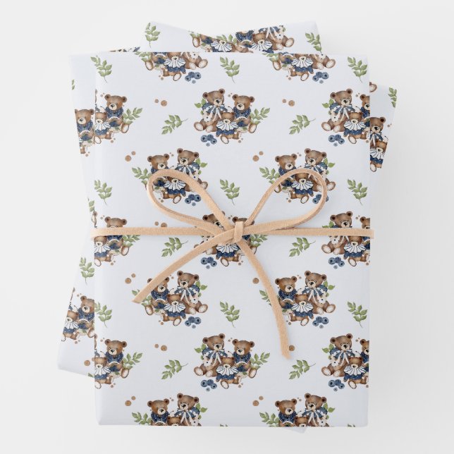 Feuille De Papier Cadeau Teddy Bear Family Baby Boy (En situation)