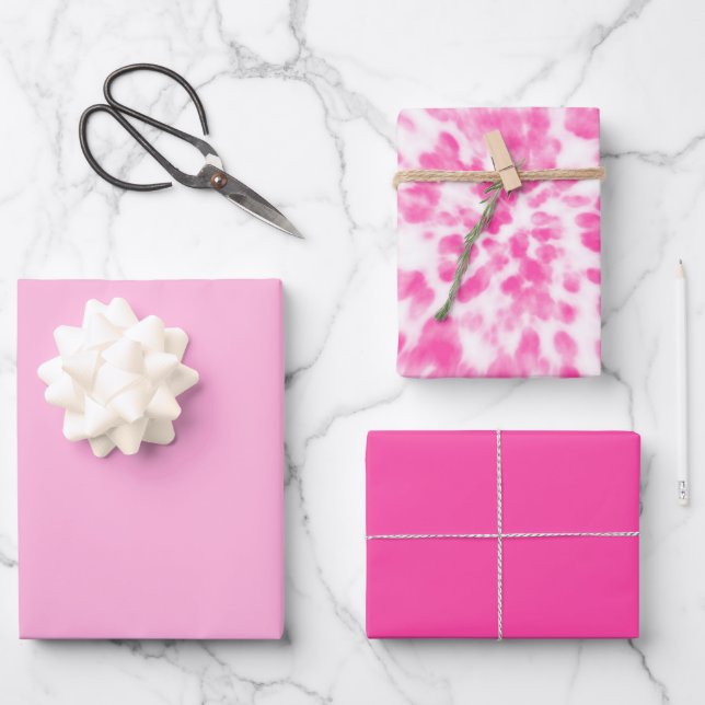 Feuille De Papier Cadeau teint en cravate rose et blanc (Recto)