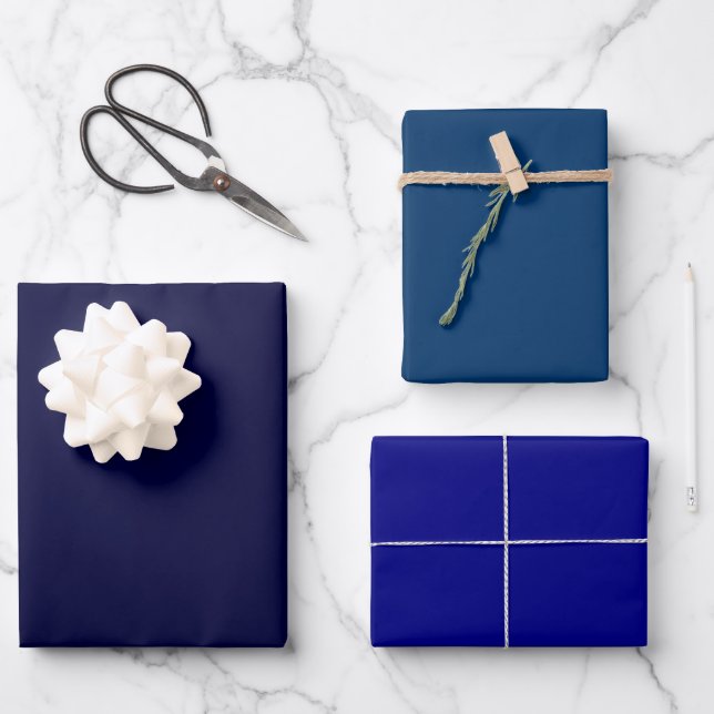 Feuille De Papier Cadeau Teintes Bleu Nuit Foncé Uni 3 Tons (Recto)