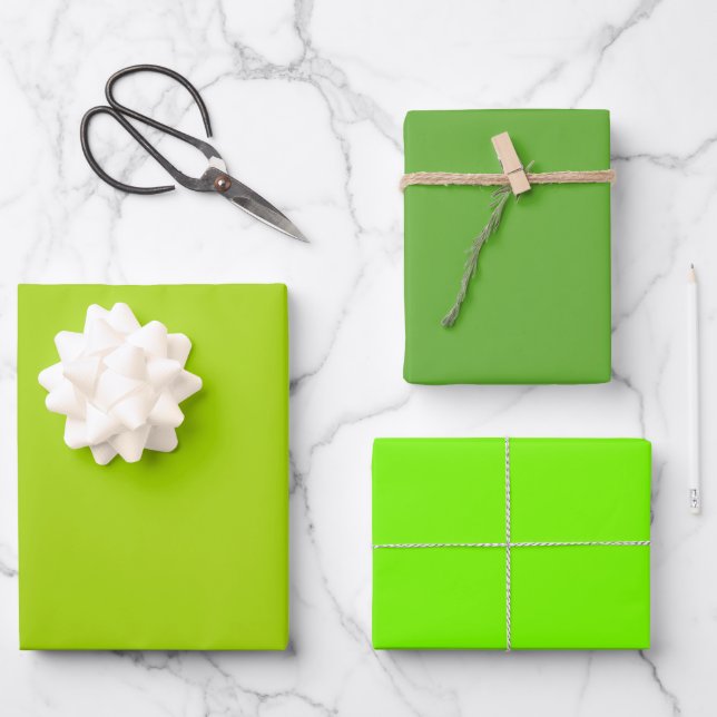 Feuille De Papier Cadeau Teintes de vert gazon lime vif uni 3 tons (Recto)