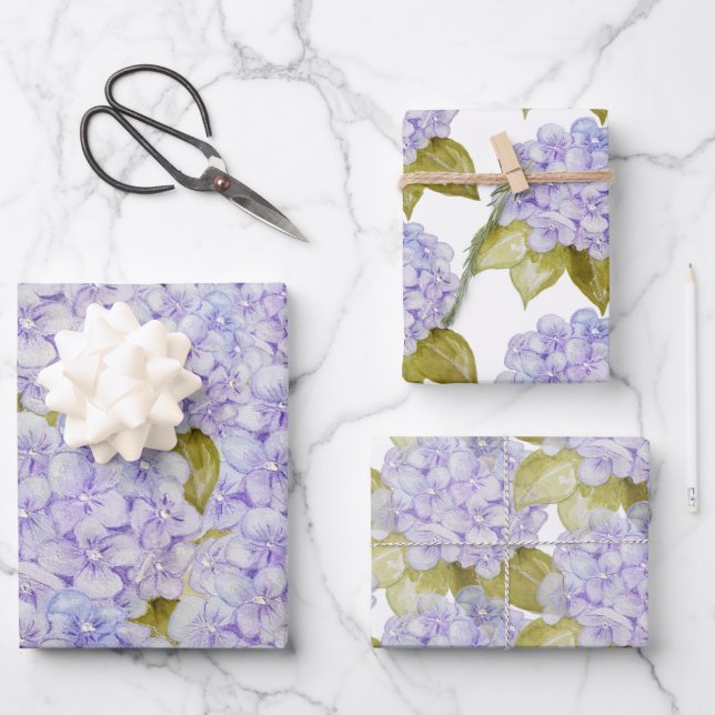 Feuille De Papier Cadeau Teintes de violet-bleu d'hortensia (Recto)