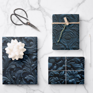 Feuille De Papier Cadeau Teintes gaufrées de bleu marine