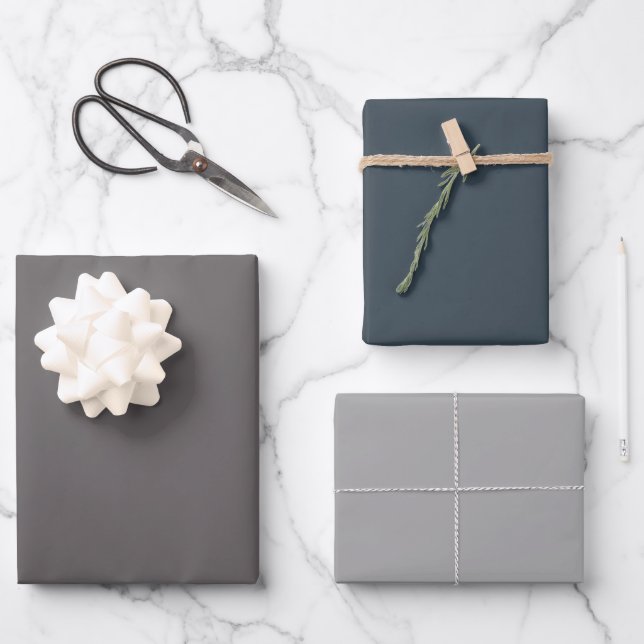 Feuille De Papier Cadeau Teintes Gris Charbon Clair 3 Tons (Recto)