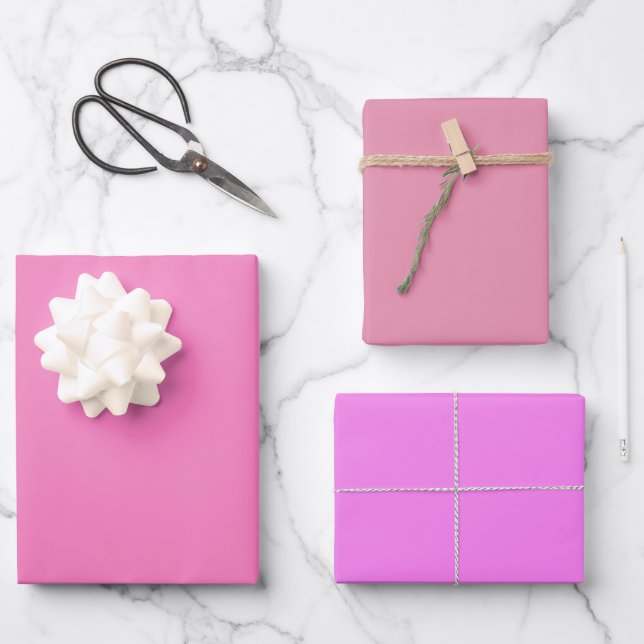 Feuille De Papier Cadeau Teintes Rose Fuchsia Clair Persan Uni 3 Tons (Recto)